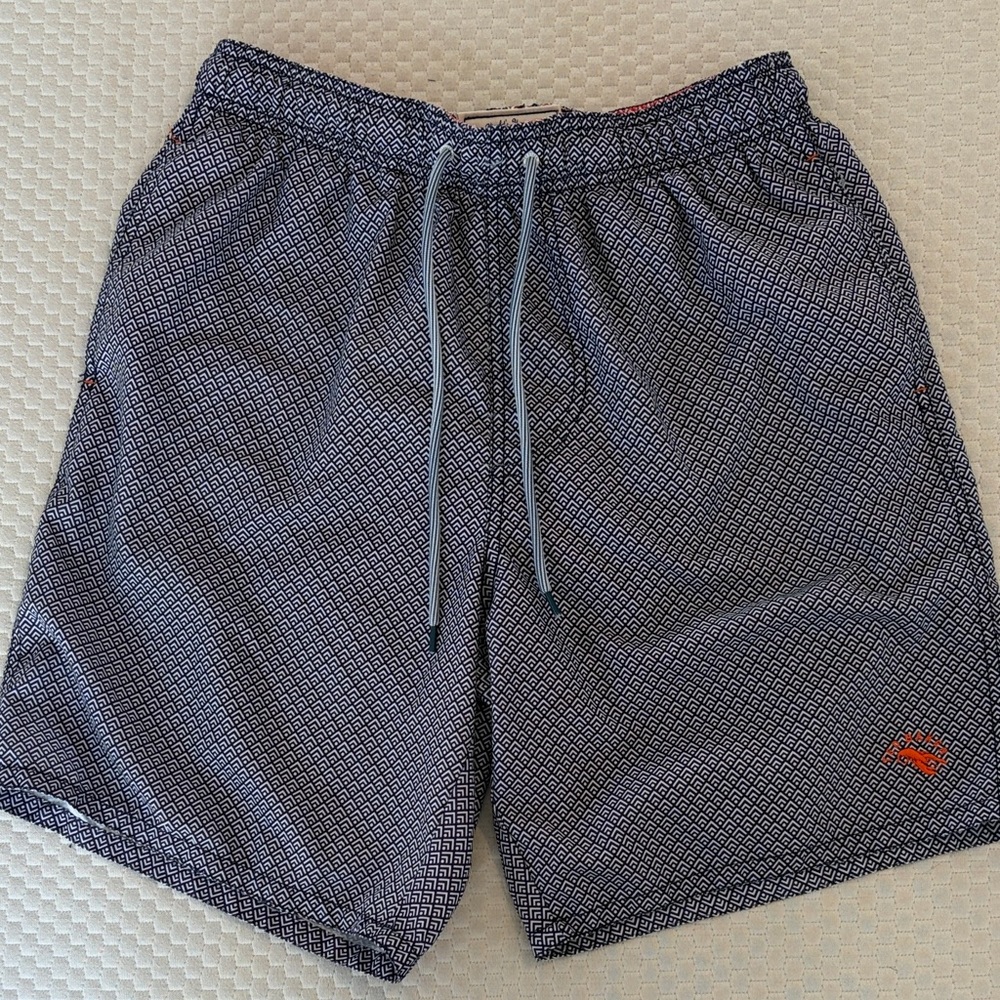 Ted Baker Navy and White Geo Print Swim Trunks